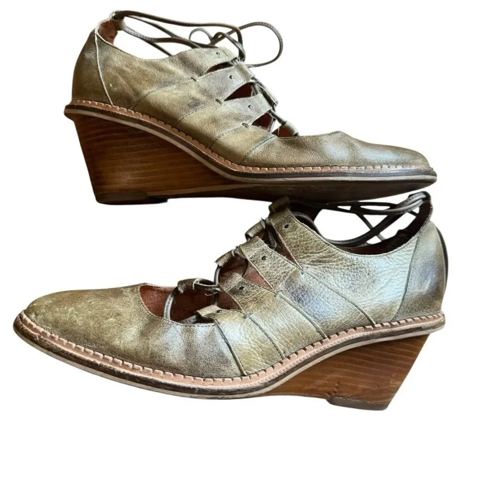 Schuler & Sons Anthropologie wedge oxford Leather lace Up shoes